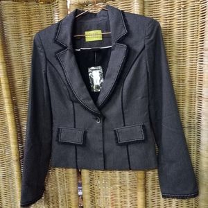 Nancy Rose THORN Blazer Jacket Black & White Pindot Cropped Size 0 NEW